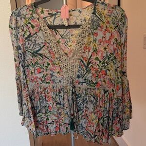 RAGA Floral Lace-Trimmed Blouse - Multicolor